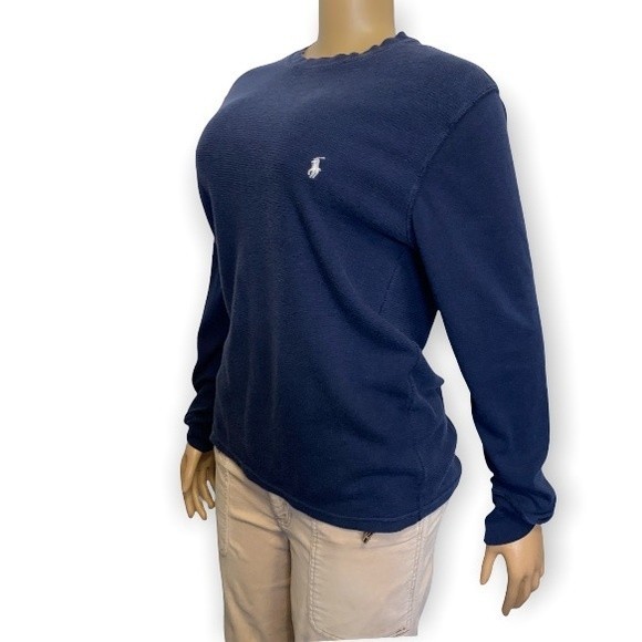 POLO Ralph Lauren Waffle Knit Crew Neck Thermal Long Sleeve Blue size L - Picture 6 of 9
